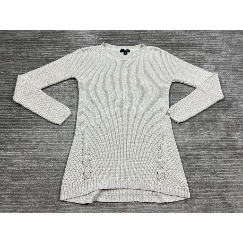 A.N.A. A New Approach Sweater Womens Small Beige Metallic‎ Tunic Cotton Blend